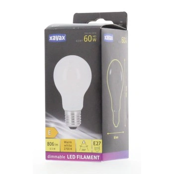 Xavax LED Filament žárovka, E27, 806 lm (nahrazuje 60 W), teplá bílá, vhodná pro stmívače, matná