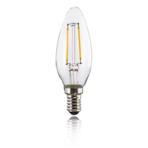 Xavax LED Filament žárovka, E14, 250 lm (nahrazuje 25 W), svíčka, teplá bílá, čirá