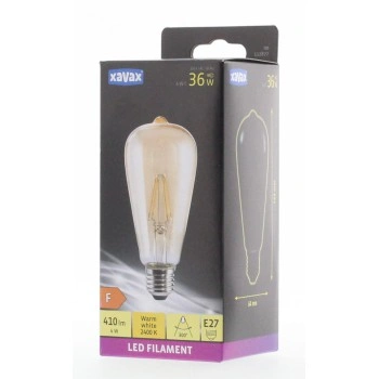 Xavax LED filament žárovka, E27, 410 lm (nahrazuje 36 W), vintage tvar, jantarová barva, teplá bílá