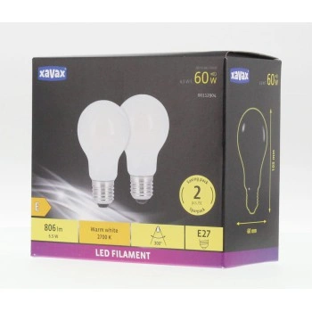 Xavax LED Filament žárovka, E27, 806 lm (nahrazuje 60 W), teplá bílá, matná, 2 ks v krabičce