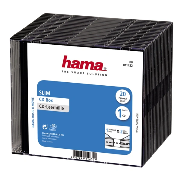 Hama CD Slim Box, obal na 1 cd/dvd, průhledný/černý, balení 20 ks (cena za balení)