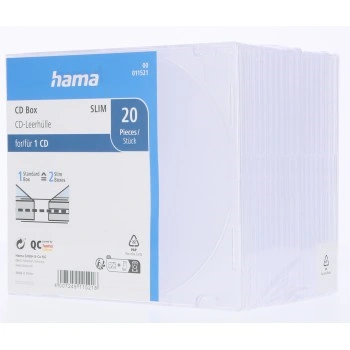 Hama CD Slim Box, obal na 1 cd/dvd, průhledný, balení 20 ks (cena za balení)