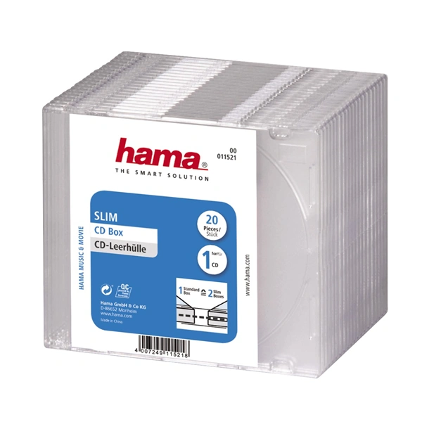 Hama CD Slim Box, obal na 1 cd/dvd, průhledný, balení 20 ks (cena za balení)