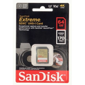 SanDisk Extreme 64GB SDXC Memory Card 170MB/s & 80MB/s, UHS-I, Class 10, U3, V30
