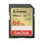 SanDisk Extreme 64GB SDXC Memory Card 170MB/s & 80MB/s, UHS-I, Class 10, U3, V30