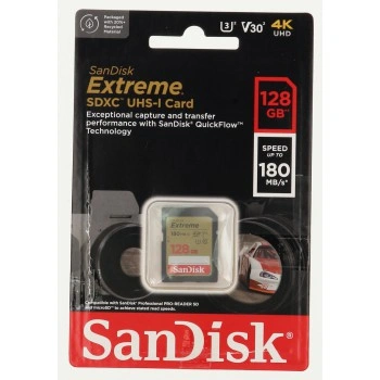 SanDisk Extreme 128GB SDXC Memory Card 180 MB/s & 90 MB/s, UHS-I, Class 10, U3, V30