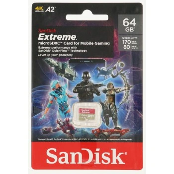 SanDisk Extreme microSDXC card for Mobile Gaming 64GB 170MB/s & 80MB/s , A2 C10 V30 UHS-I U3
