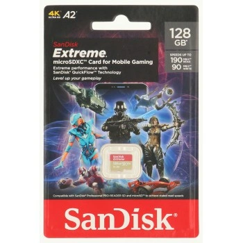 SanDisk Extreme microSDXC card for Mobile Gaming 128GB 190MB/s & 90MB/s, A2 C10 V30 UHS-I U3