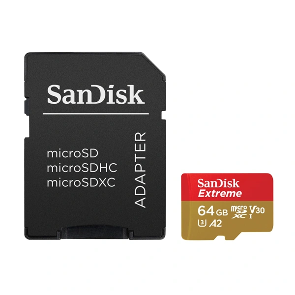 SanDisk Extreme microSDXC 64GB + SD Adapter 170MB/s & 80MB/s A2 C10 V30 UHS-I U3