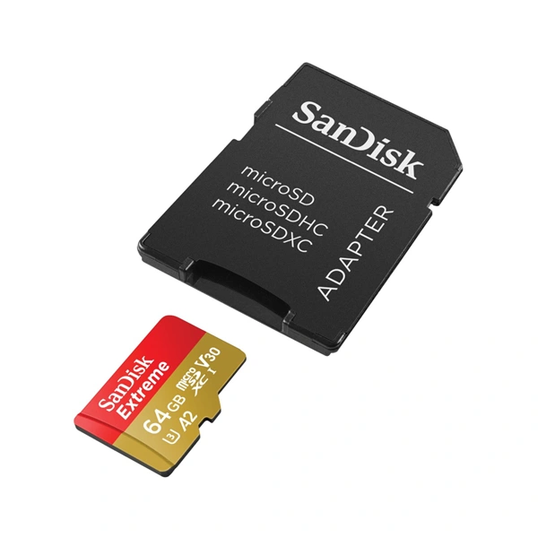 SanDisk Extreme microSDXC 64GB + SD Adapter 170MB/s & 80MB/s A2 C10 V30 UHS-I U3