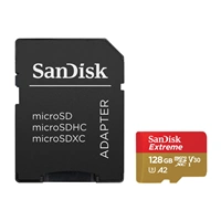 SanDisk Extreme microSDXC 128GB + SD Adapter 190MB/s & 90MB/s A2 C10 V30 UHS-I U3