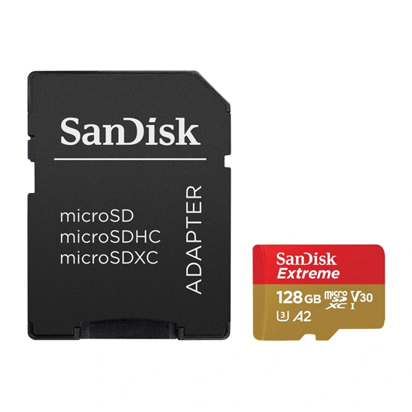 SanDisk Extreme microSDXC 128GB + SD Adapter 190MB/s & 90MB/s A2 C10 V30 UHS-I U3