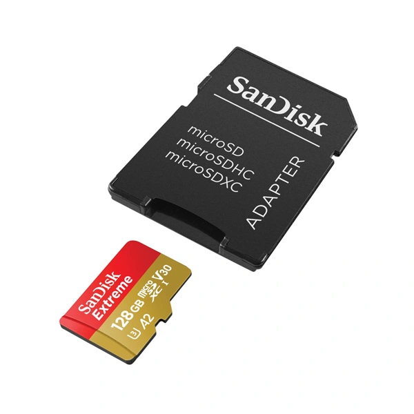 SanDisk Extreme microSDXC 128GB + SD Adapter 190MB/s & 90MB/s A2 C10 V30 UHS-I U3