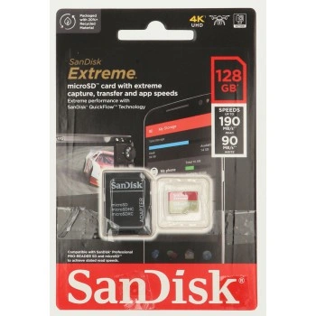 SanDisk Extreme microSDXC 128GB + SD Adapter 190MB/s & 90MB/s A2 C10 V30 UHS-I U3