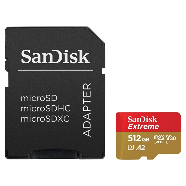 SanDisk Extreme microSDXC 512GB + SD Adapter 190MB/s & 130MB/s  A2 C10 V30 UHS-I U3