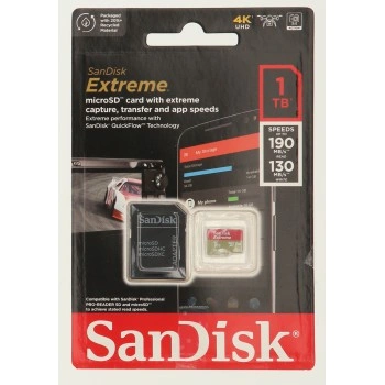 SanDisk Extreme microSDXC 1TB + SD Adapter190MB/s & 130MB/s A2 C10 V30 UHS-I U3