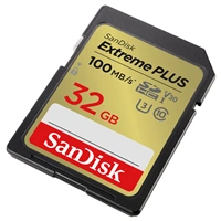 SanDisk Extreme PLUS 32GB SDHC Memory Card 100MB/s & 60MB/s, UHS-I, Class 10, U3, V30