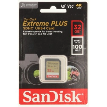 SanDisk Extreme PLUS 32GB SDHC Memory Card 100MB/s & 60MB/s, UHS-I, Class 10, U3, V30