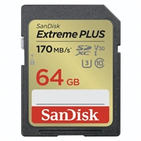 SanDisk Extreme PLUS 64GB SDXC Memory Card 170MB/s & 80MB/s, UHS-I, Class 10, U3, V30