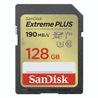 SanDisk Extreme PLUS 128GB SDXC Memory Card 190MB/s & 90MB/s, UHS-I, Class 10, U3, V30