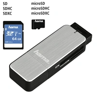 Hama teka karet USB 3.0 SD/microSD, stbrn