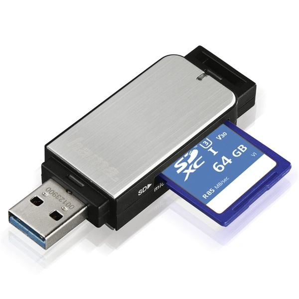 Hama čtečka karet USB 3.0 SD/microSD, stříbrná