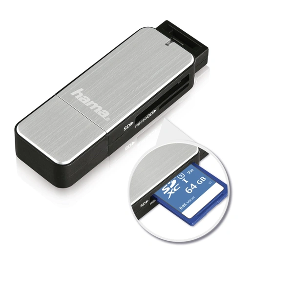 Hama čtečka karet USB 3.0 SD/microSD, stříbrná