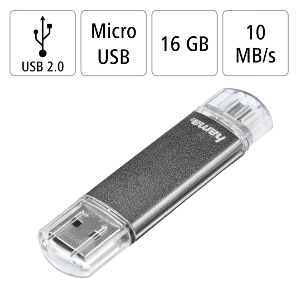 Hama flashPen Laeta Twin 16 GB 10 MB/s, šedá