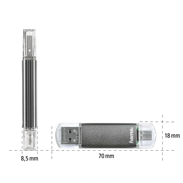 Hama flashPen "Laeta Twin" 16 GB 10 MB/s, šedá