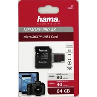 Hama microSDXC 64 GB UHS Speed Class 3 UHS-I 80 MB/s + adpatr