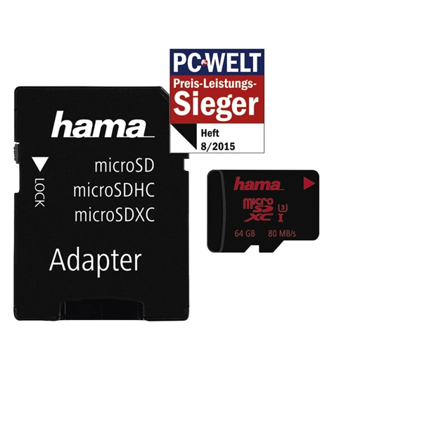 Hama microSDXC 64 GB UHS Speed Class 3 UHS-I 80 MB/s + adpatér