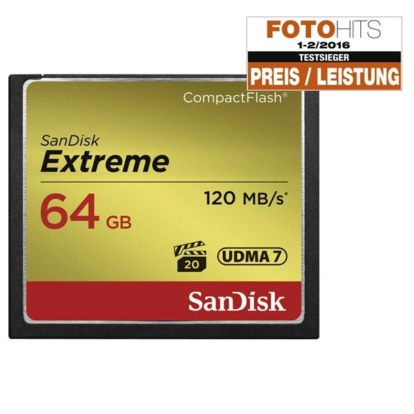 SanDisk Extreme CF 64 GB 120 MB/s zápis 85 MB/s UDMA7