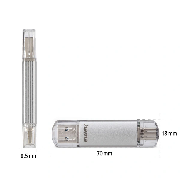 Hama Flash Pen Laeta, USB-C/USB-A 3.1, 16 GB, 40 MB/s, stříbrný