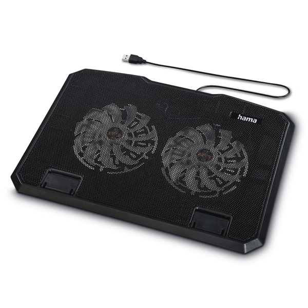 Hama chladicí stojan pro notebook Black Metal, 2 ventilátory, naklápěcí, modré podsvícení, tichý