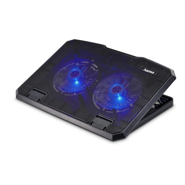 Hama chladicí stojan pro notebook Black Metal, 2 ventilátory, naklápěcí, modré podsvícení, tichý