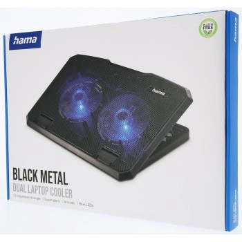 Hama chladicí stojan pro notebook Black Metal, 2 ventilátory, naklápěcí, modré podsvícení, tichý