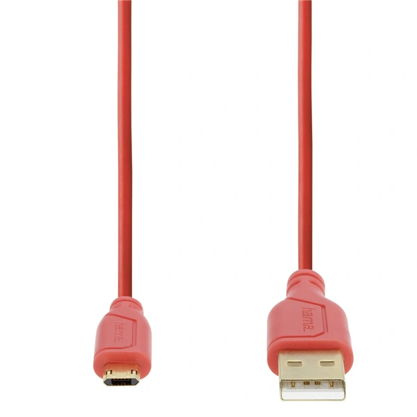 Hama micro USB kabel Flexi-Slim, oboustranný konektor, 0,75 m, červený
