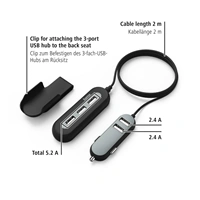 Hama kabelov USB nabjeka do vozidla 2+3, AutoDetect, 10 A, 2 m