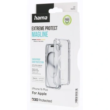 Hama Extreme Protect, kryt pro Apple iPhone 16 Plus, magnetický, D3O®, nežloutne, průhledný