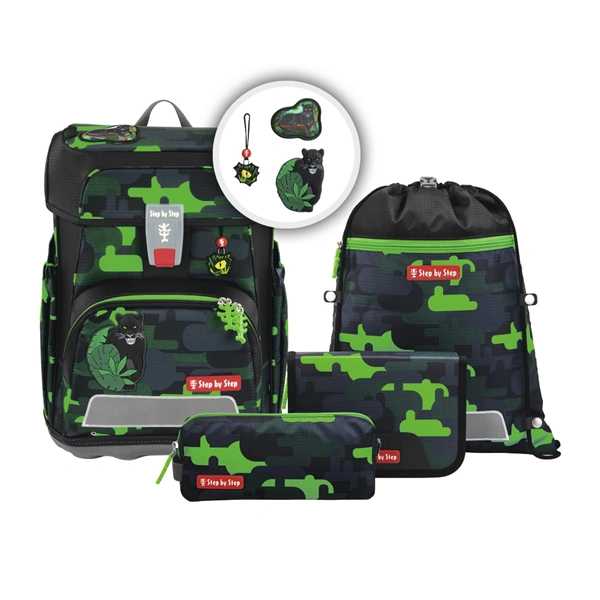 Školní aktovka Step by Step CLOUD, Black Cat Chiko - 5 dílný set, AGR certifikát