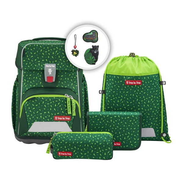 Školní aktovka Step by Step BASIS, Green Graphics - 4 dílný set, AGR certifikát