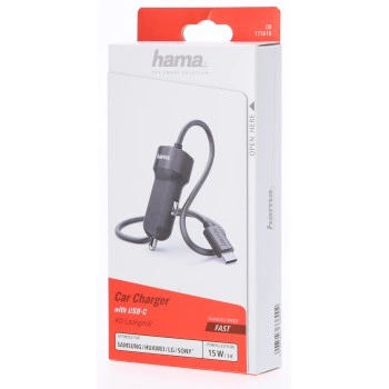 Hama nabíječka do vozidla s kabelem, USB typ C (USB-C), 3 A, krabička Prime