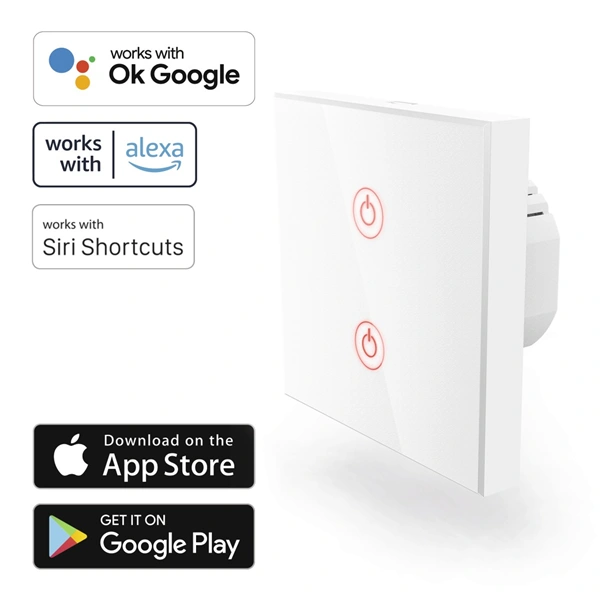Hama SMART WiFi dotykový nástěnný vypínač, dvojitý, vestavný, bílý