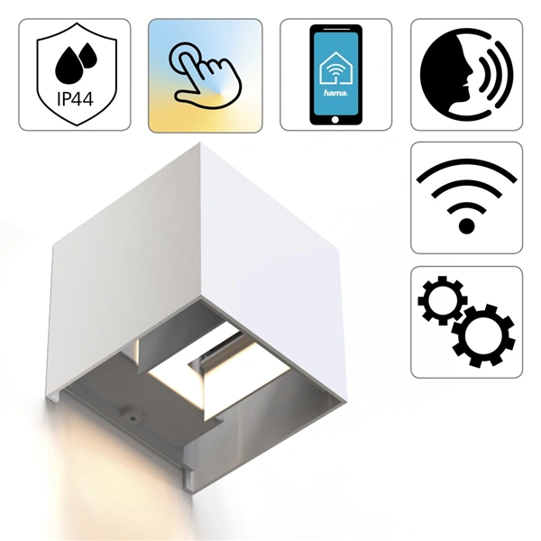 Hama SMART WiFi nástěnné světlo, čtvercové, 10 cm, IP44, pro vnější i vnitřní použití, bílé