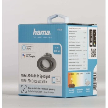 Hama SMART Wi-Fi světlo s možností zabudování, šedostříbrná