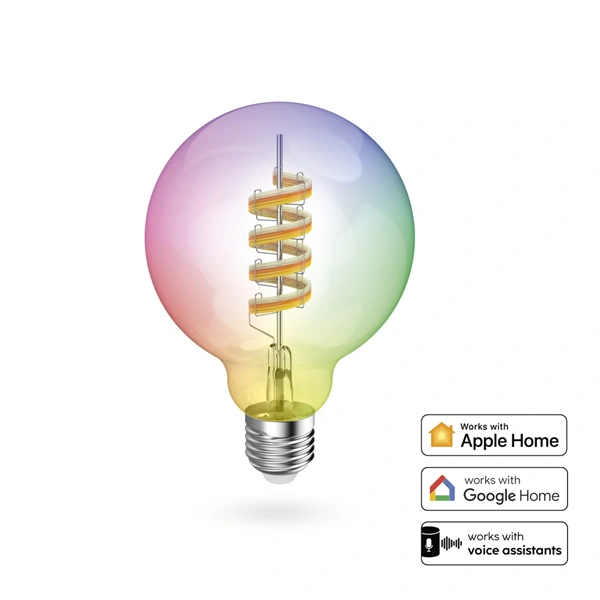 Hama SMART WiFi LED žárovka, Matter, E27, G95 Filament, koule, RGBW, stmívatelná, aplikace