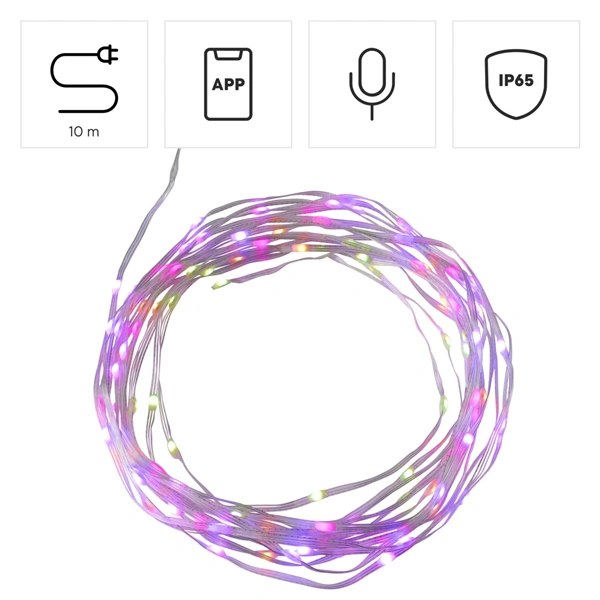 Hama SMART WiFi světelný řetěz, 100 LED, venkovní/vnitřní použití, nastavení barev, stmívání, 10 m