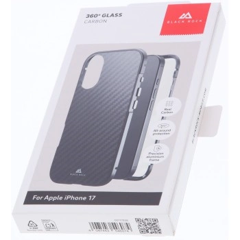 Black Rock 360° Glass, kryt pro Apple iPhone 17, skleněný, přední + zadní díl, karbonová úprava