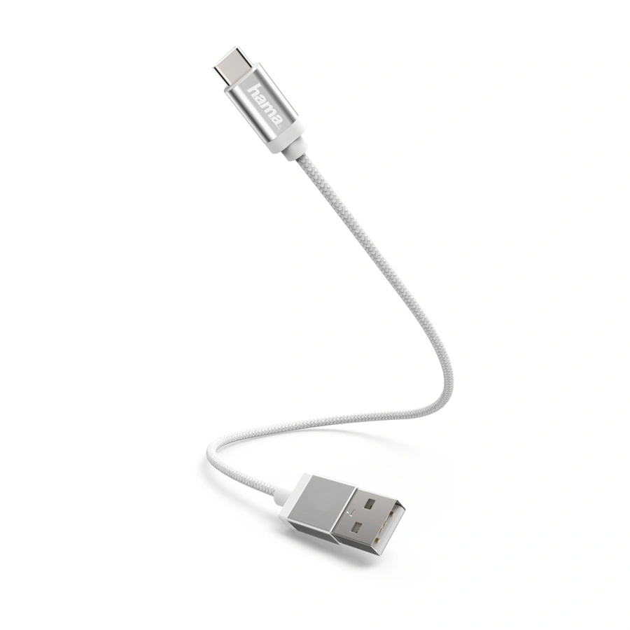 Hama kabel USB-C 2.0 typ A-C 0,2 m, opletený, bílý