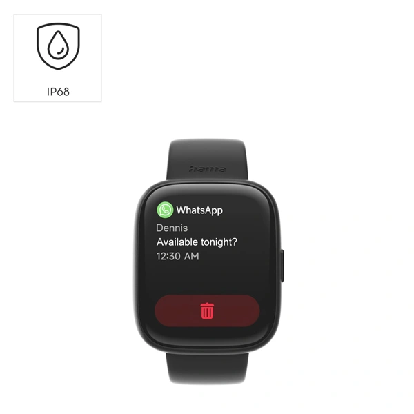 Hama 4000, smart hodinky, funkce telefonování, voděodolné IP68, Siri/ Google Assistant, černé